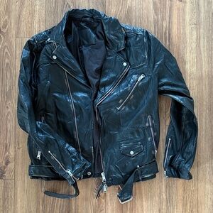 All Saints Black Leather Bomber Jacket